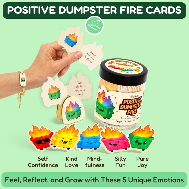 STOFINITY 60 Positive Dumpster Fire Cards, Zen Garden Dumpster Fire Desk Accessories, Funny Coworker Gifts For Women, Cute Valentine Gifts For Coworkers, Friend, Daily Affirmation Jar For Office Decor - Image 3